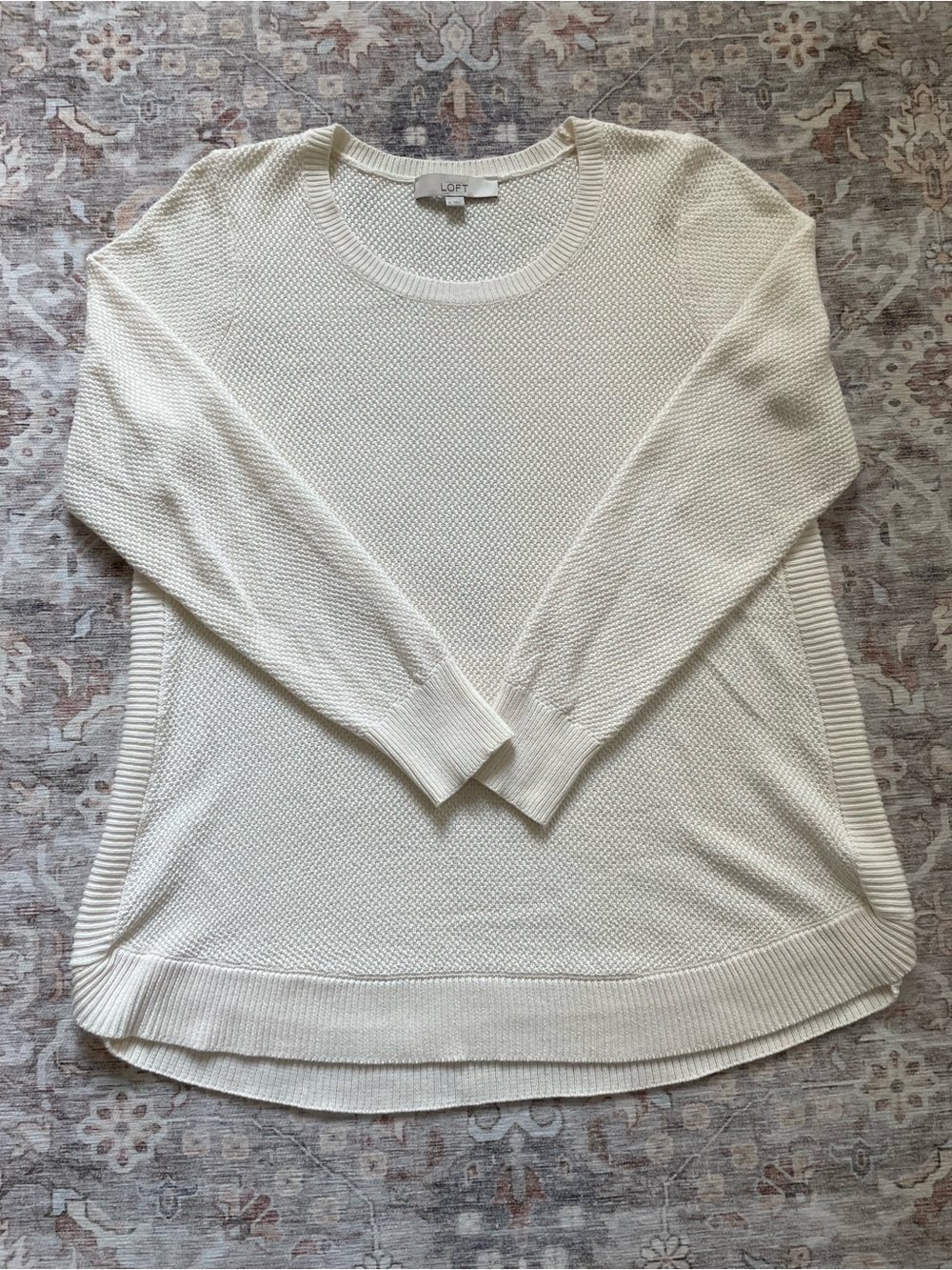 LOFT Cream Knit Crewneck Sweater